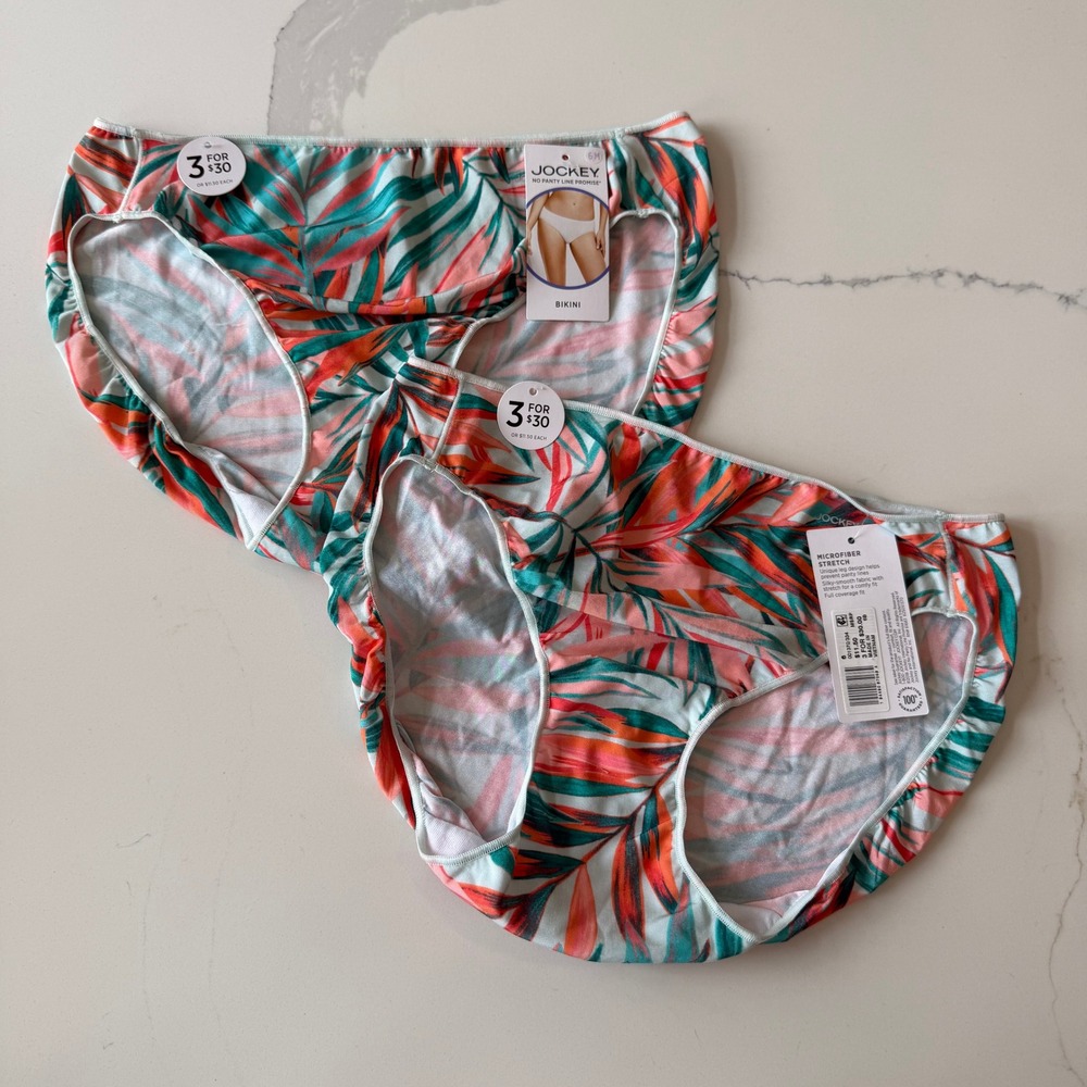 Jockey No Panty Line Promise Bikini Underwear 2PK Tropical Palm Print Size 6 M